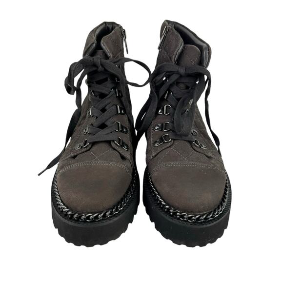 Vince Camuto Maissa Brown Leather Quilted Chain Embellished Combat Ankle Boots - Picture 2 of 11